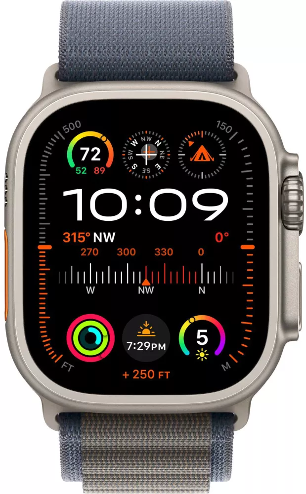 Умные часы Apple Watch Ultra 2 LTE 49 мм (титановый корпус, титановый/синий, текстильный ремешок размера S) - фото2