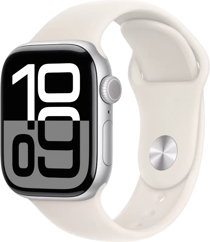 Умные часы Apple Watch Series 10 42 мм (алюминиевый корпус, серебристый/светло-персиковый, спортивный силиконовый ремешок M/L) - фото