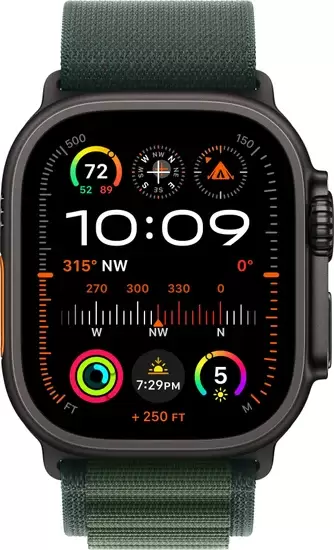 Умные часы Apple Watch Ultra 2 LTE 49 мм (титановый корпус, черный/темно-зеленый, ремешок из полиэстера S) - фото2
