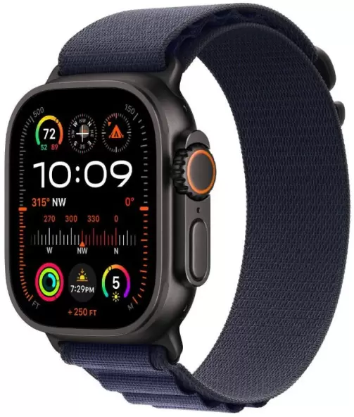 Умные часы Apple Watch Ultra 2 LTE 49 мм (титановый корпус, черный/темно-синий, ремешок из полиэстера M) - фото
