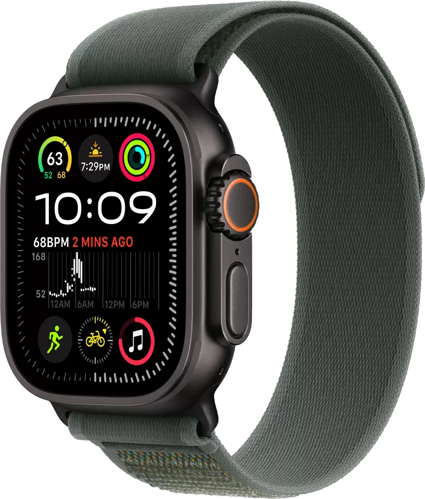 Умные часы Apple Watch Ultra 2 LTE 49 мм (титановый корпус, черный/зеленый, нейлоновый ремешок S/M) - фото