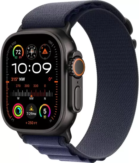 Умные часы Apple Watch Ultra 2 LTE 49 мм (титановый корпус, черный/синий, ремешок из полиэстера M) - фото