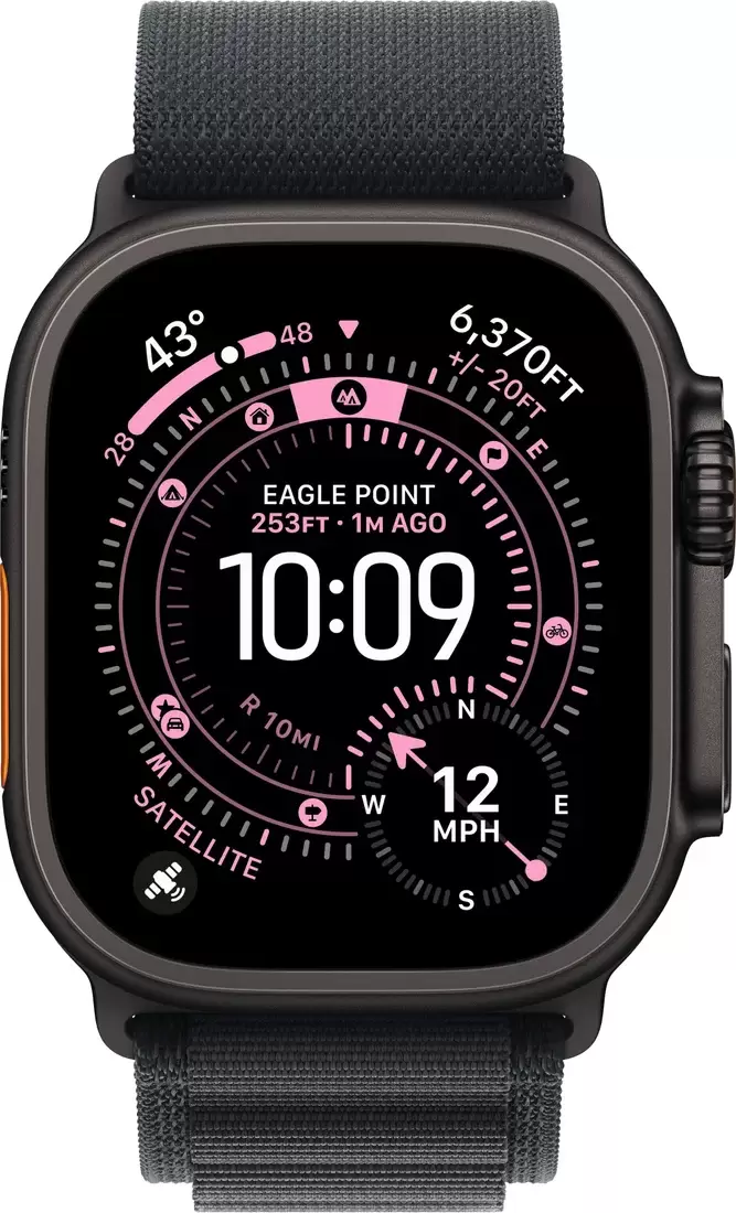 Умные часы Apple Watch Ultra 3 LTE 49 мм (титановый корпус, титановый/черный, текстильный ремешок размера S) - фото2
