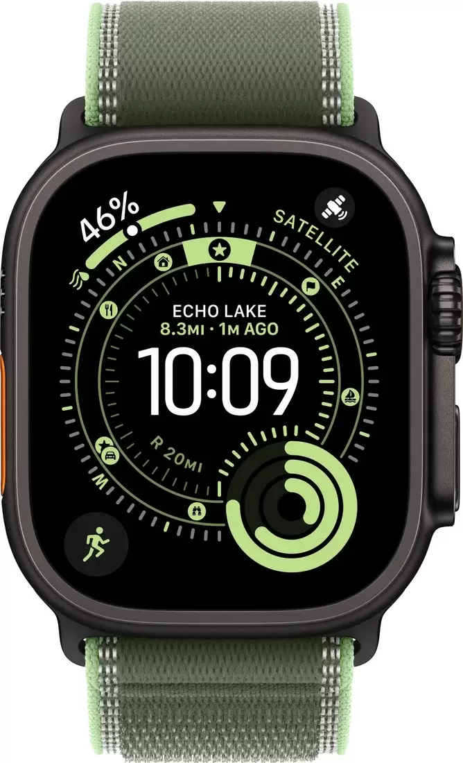 Умные часы Apple Watch Ultra 3 LTE 49 мм (титановый корпус, черный/зеленый, нейлоновый ремешок размера M/L) - фото2