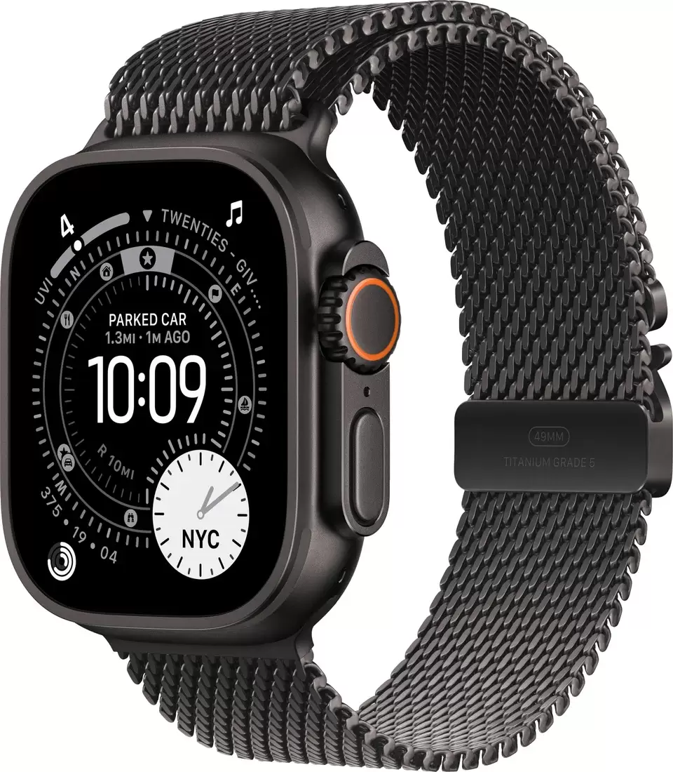 Умные часы Apple Watch Ultra 3 LTE 49 мм (титановый корпус, черный/черный, миланская петля L) - фото