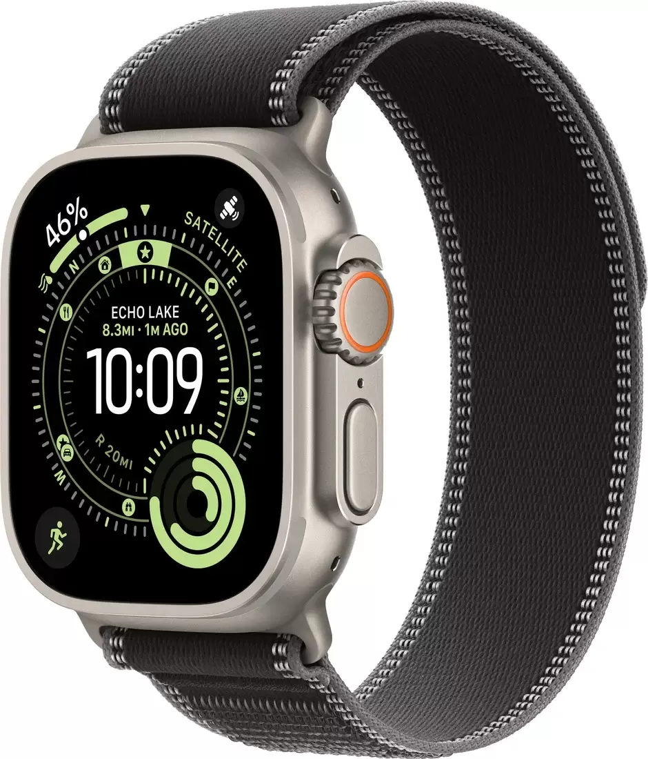 Умные часы Apple Watch Ultra 3 LTE 49 мм (титановый корпус, природный/черный, нейлоновый ремешок размера M/L) - фото